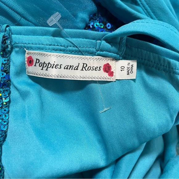 Poppies and Roses Girls Size 10 Sleeveless Sequin Bodice Corkscrew Long Dress - Picture 8 of 11